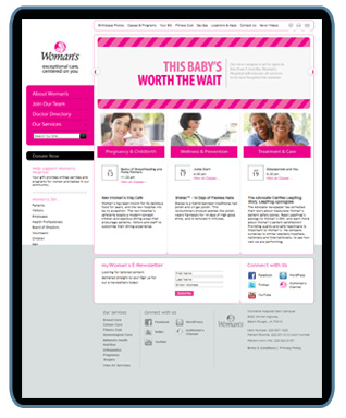 screen shot for womans hospital website